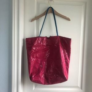 Carlos Falchi Hot Pink Snakeskin Large Tote